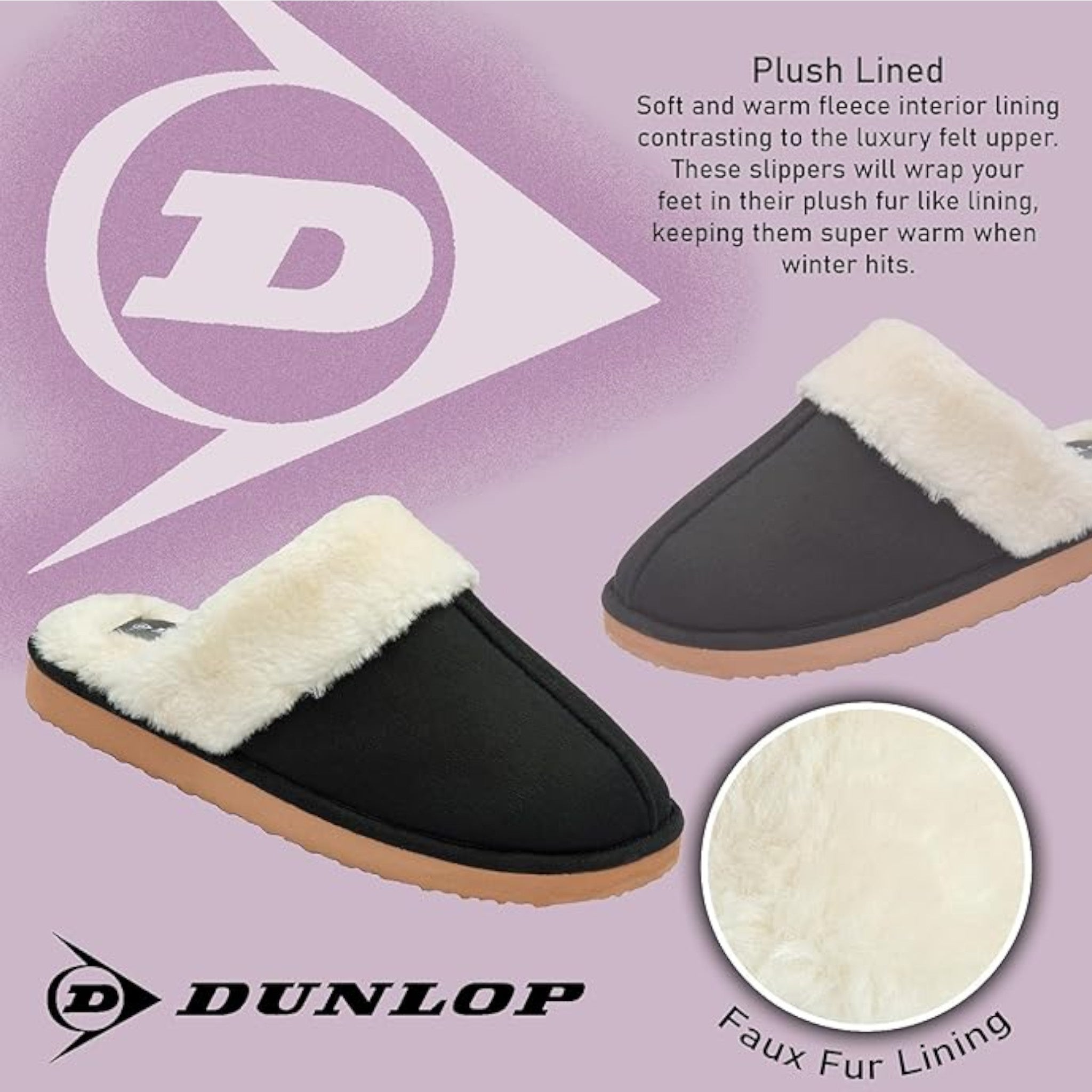 Ladies Dunlop footwear women’s mule slippers for indoor comfort with memory foam in black